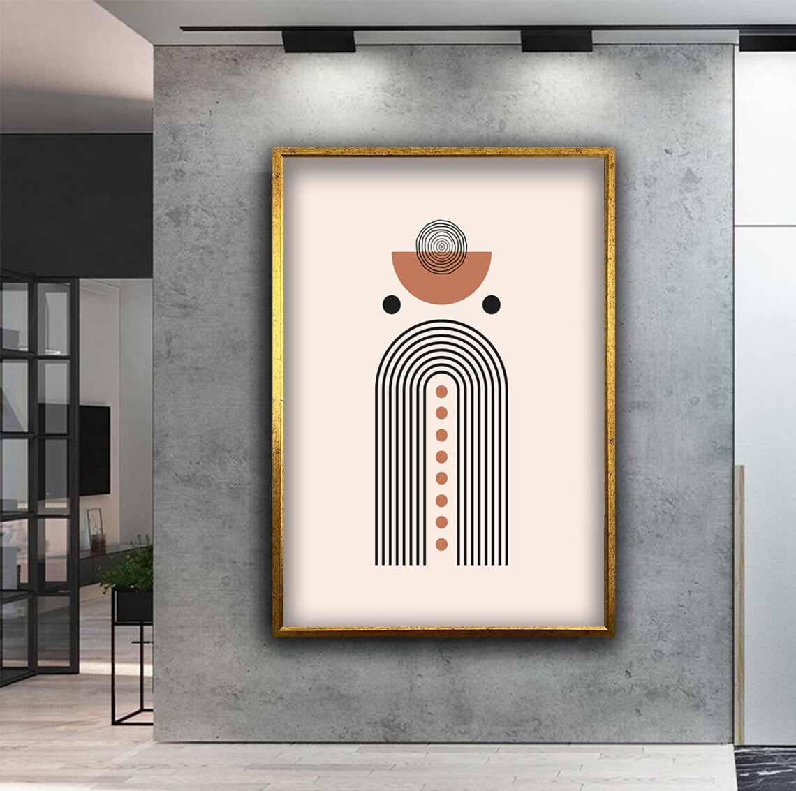 Minimalist Boho Geometric Rainbow Arch Line Art in Terracotta Print - Image 2