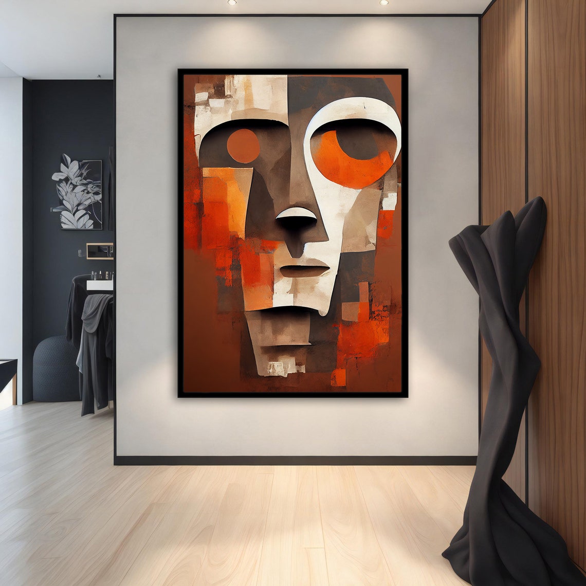 Surreal Cubist Face Abstract Geometric Earth Tones Modern Art Poster - Image 3