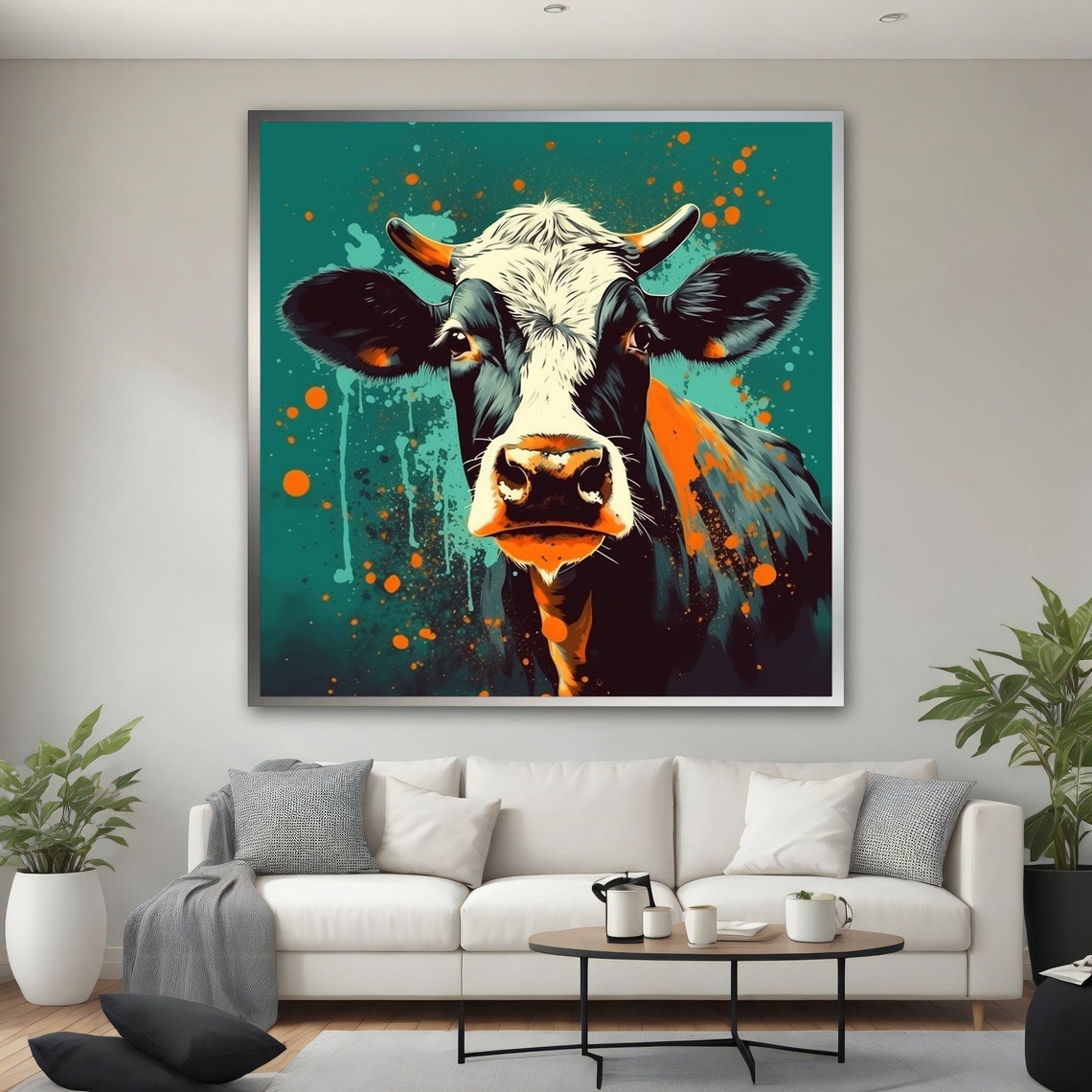 Cow Painting Colorful Cow Wall Art Modern Cow Poster Cow Print Animal Office Art Farmhouse For Gifts