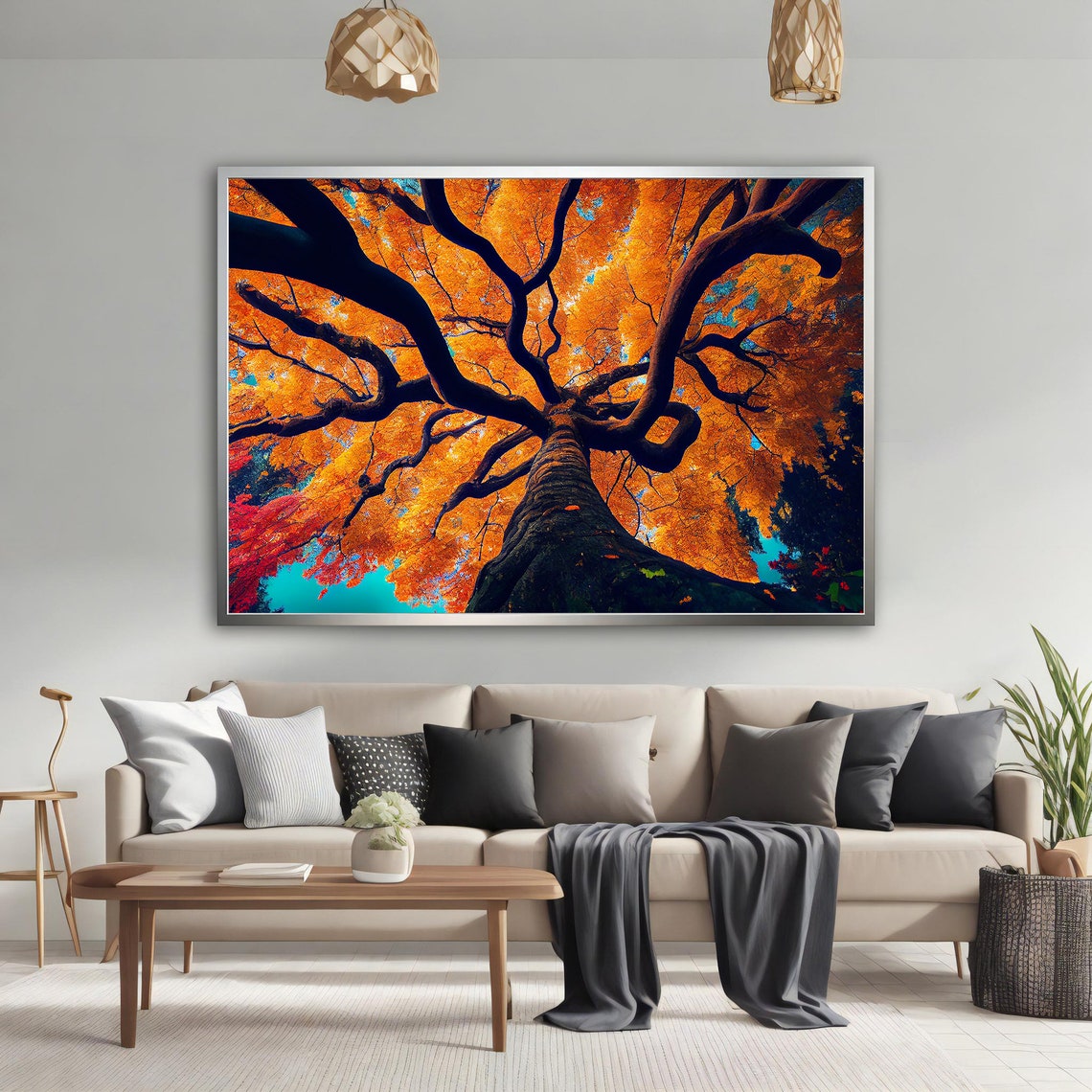 Giant Orange Autumn Tree Branches Low Angle Nature Art Poster - Image 4