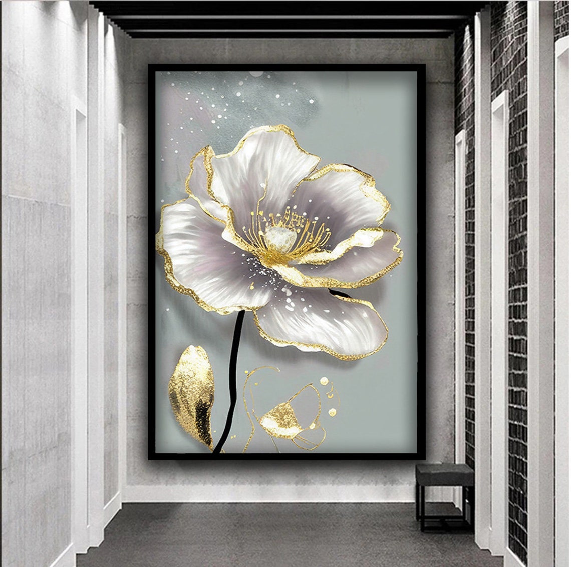 White Flower Gold Edge Blooming Floral Elegant Wall Art Poster - Image 5