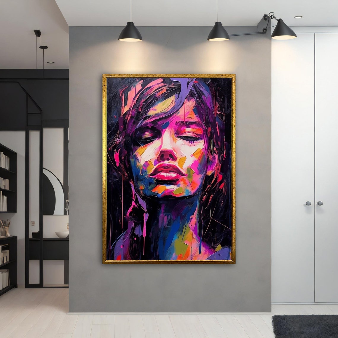 Colorful Neon Woman Portrait Abstract Paint Splash Art Poster - Image 3