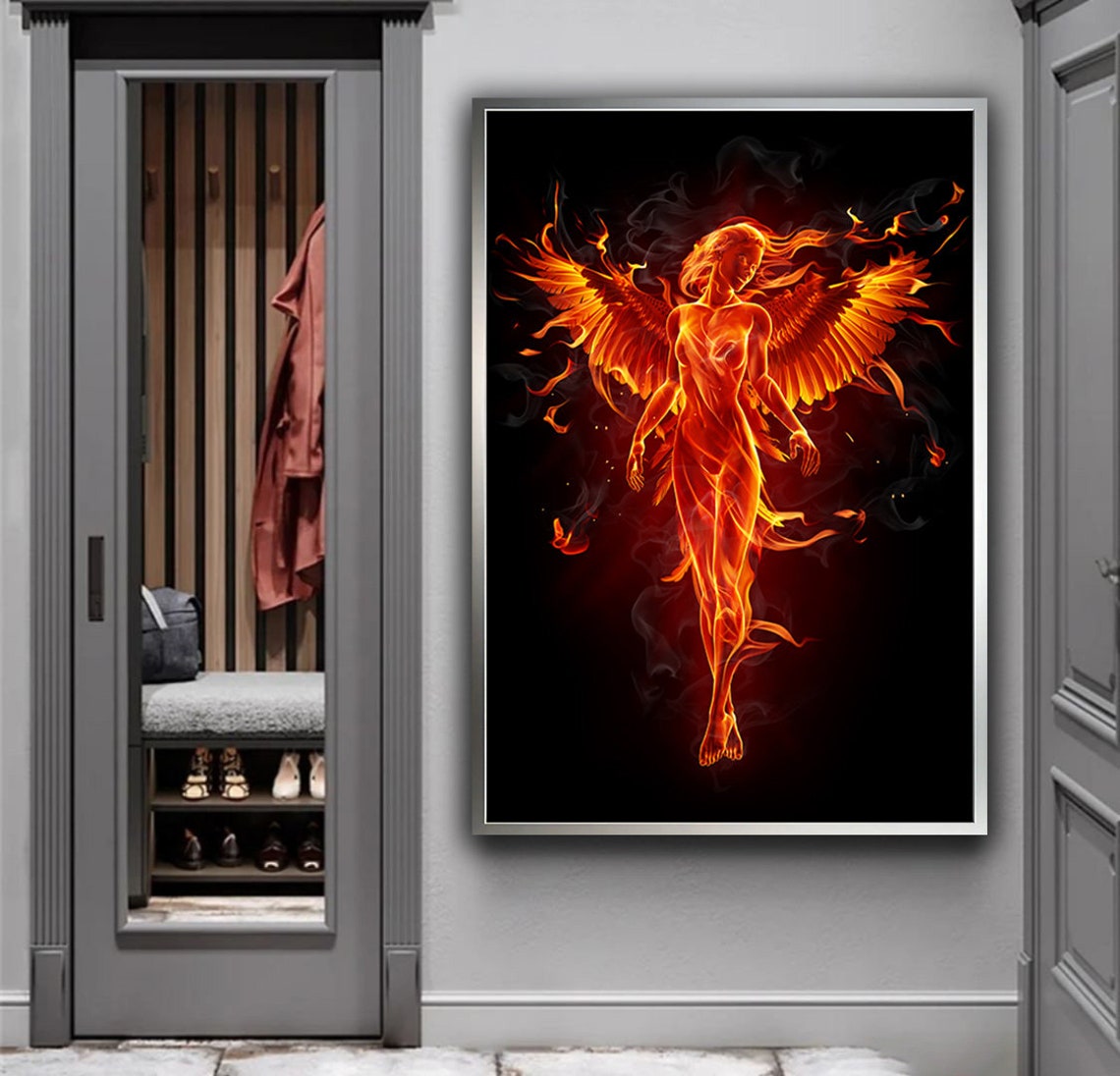 Fire Angel Woman Phoenix Wings Flames Dark Fantasy Art Poster - Image 2