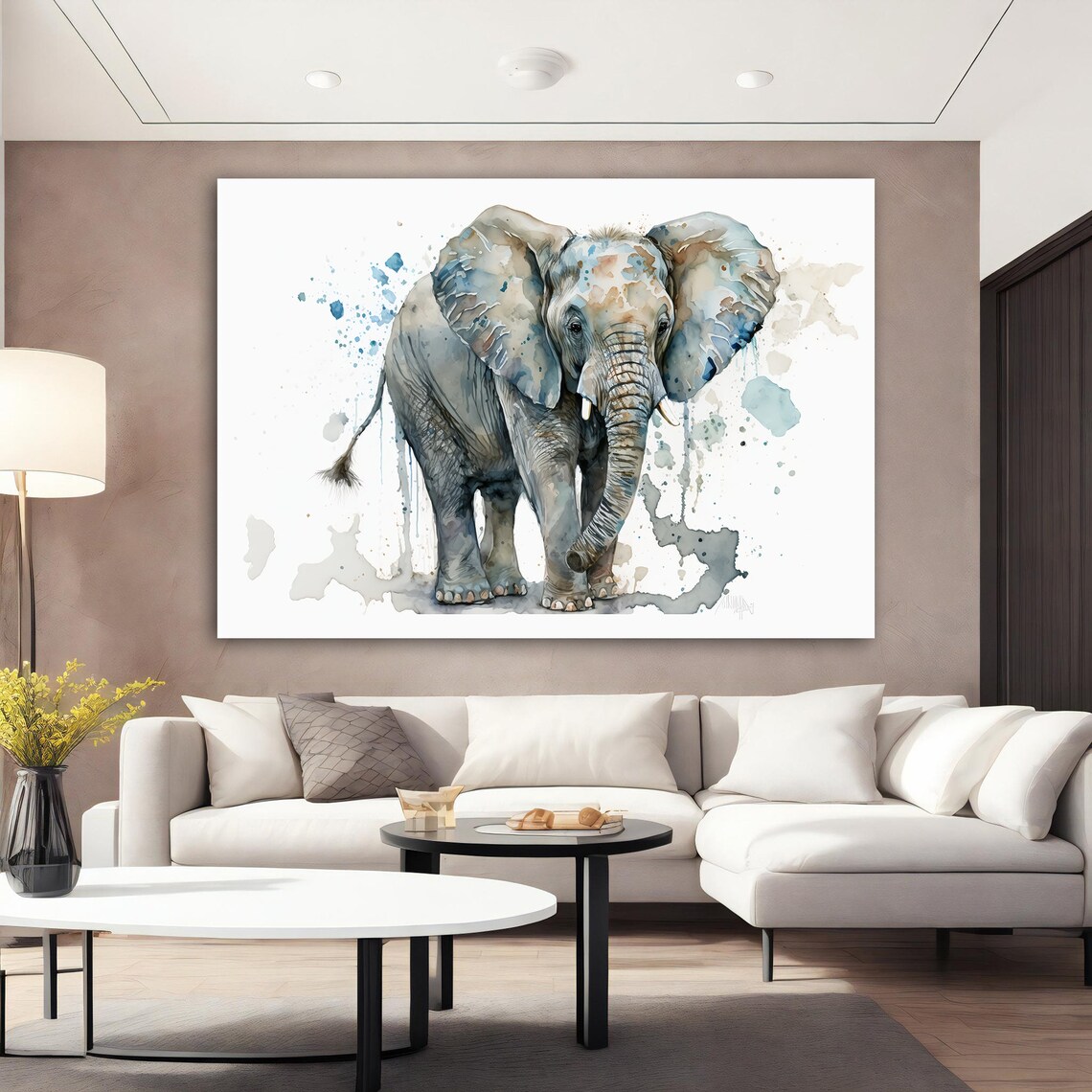 Watercolor Elephant Blue Gray Tones Gentle Wildlife Painting Poster - Image 3