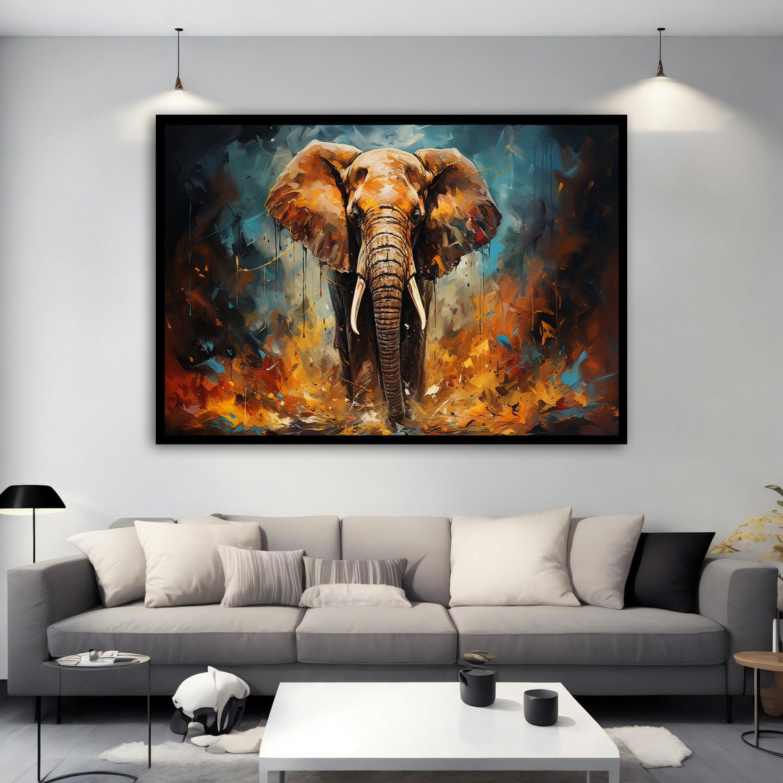 Colorful Elephant Front View Abstract Brushstroke Wildlife Poster - Image 2