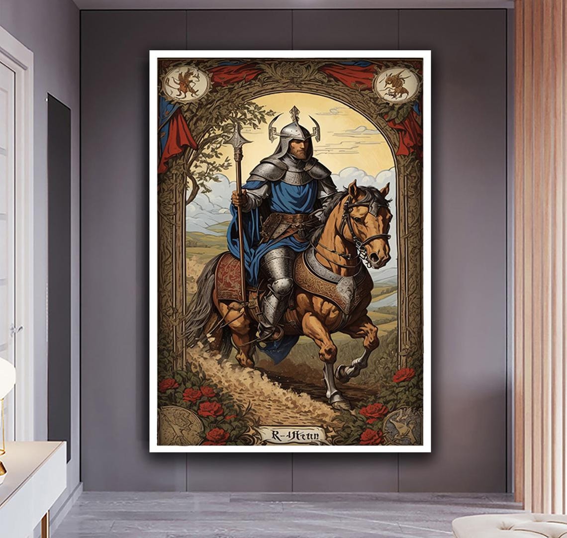 Medieval Knight on Horseback Vintage Tarot Card Style Wall Art - Image 4
