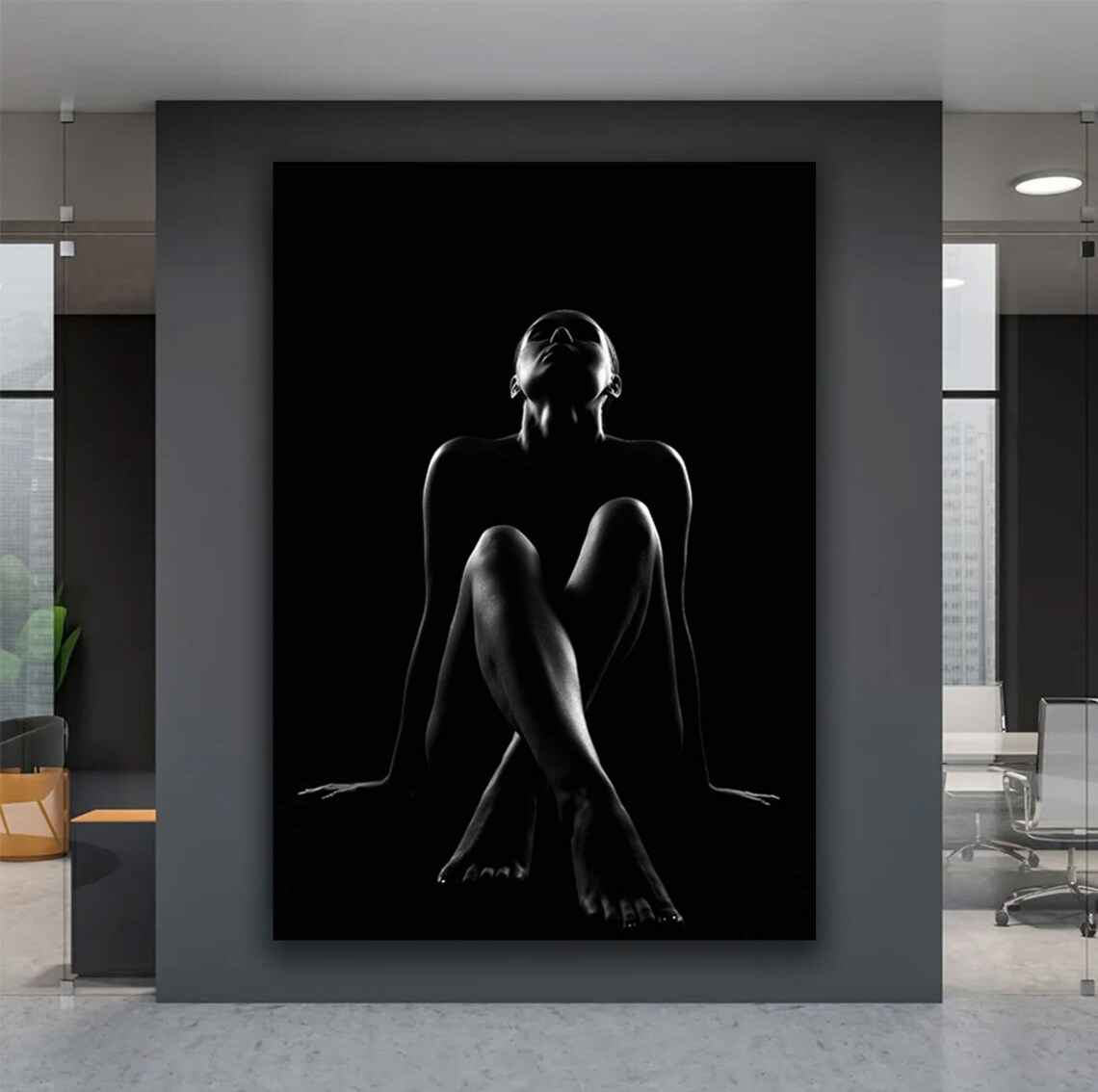 Black And White Nude Woman Seated Dramatic Low Key Silhouette Art Poster