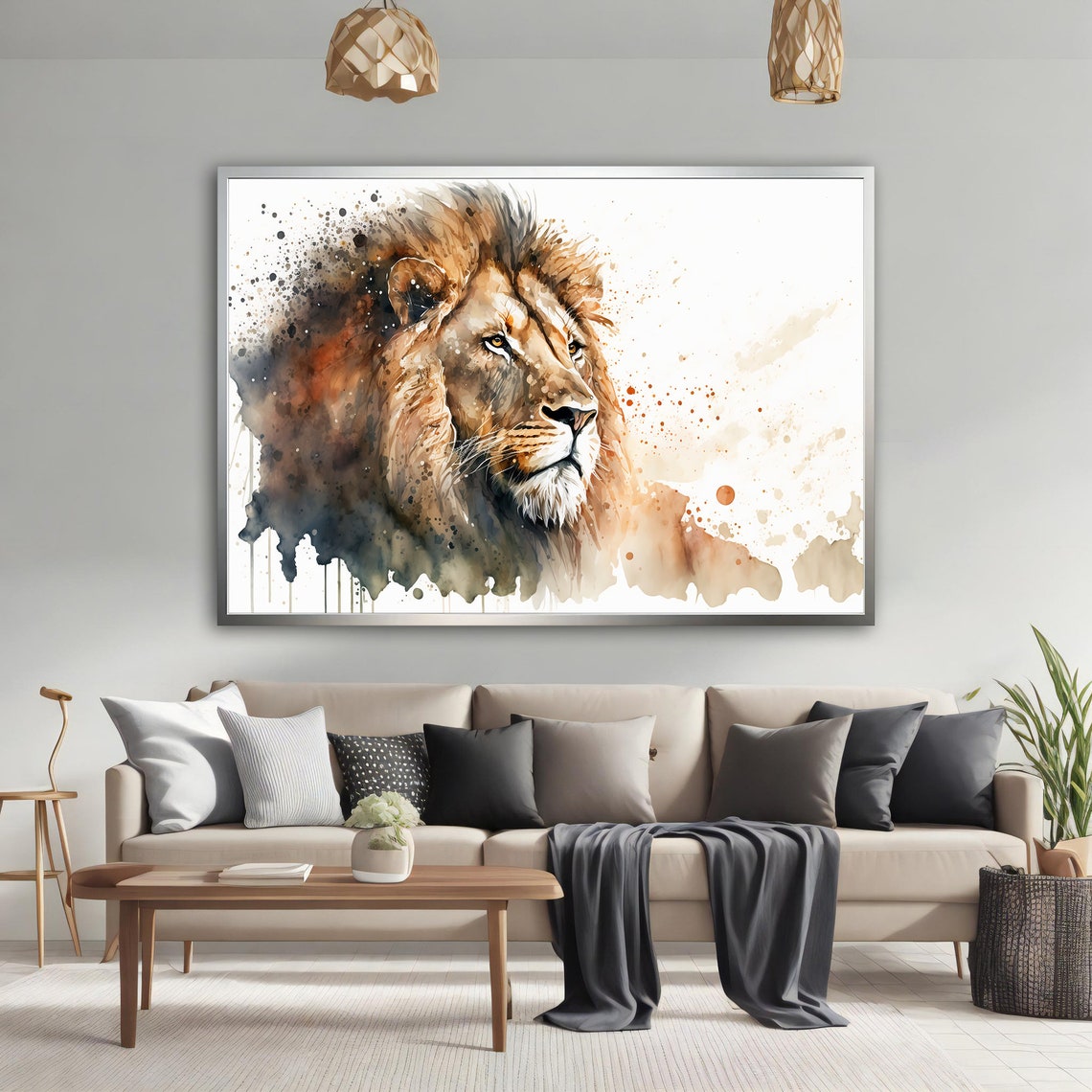 Lion Watercolor Splatter Profile Majestic King Jungle Art Poster - Image 3