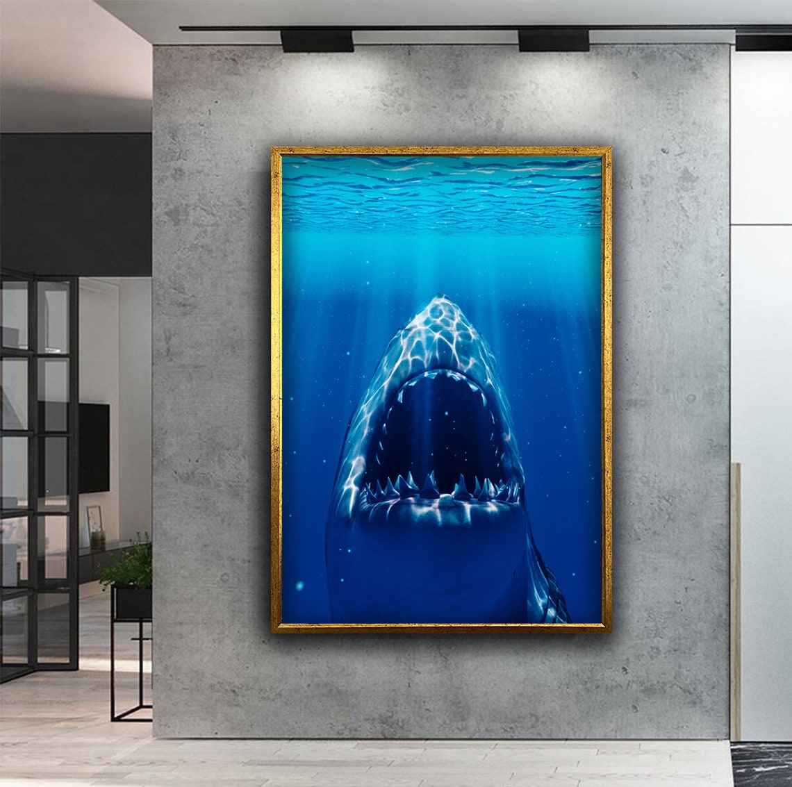 Great White Shark Open Jaws Deep Blue Ocean Wildlife Wall Art - Image 5