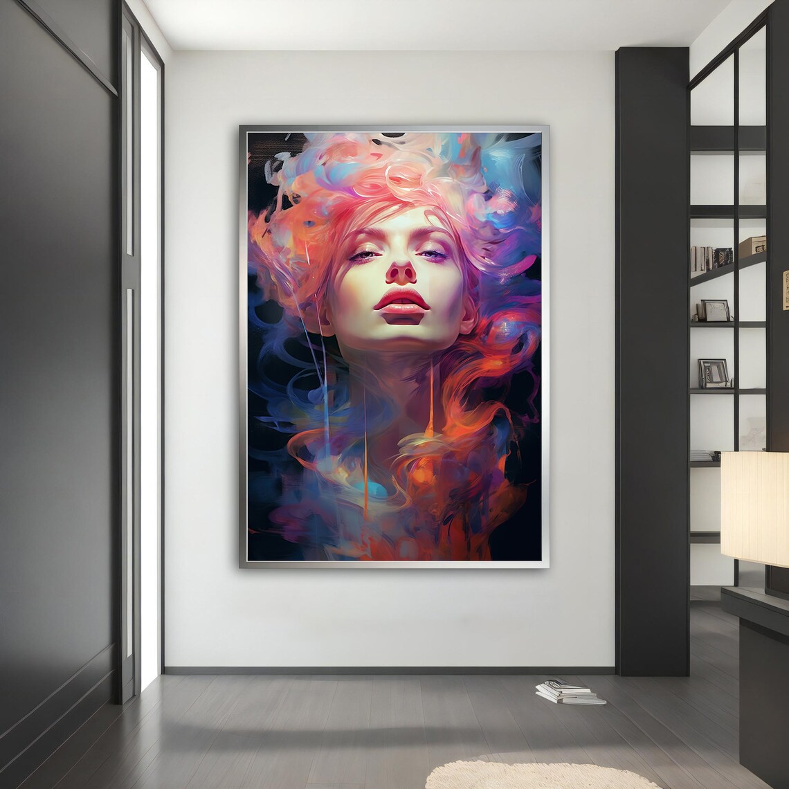 Dreamy Woman Pink Blue Smoke Hair Ethereal Portrait Wall Art Print - Image 5