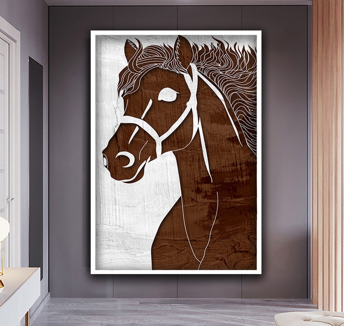 Brown Horse Head Rustic Line Art Farmhouse Equine Wall Art Poster - Image 2