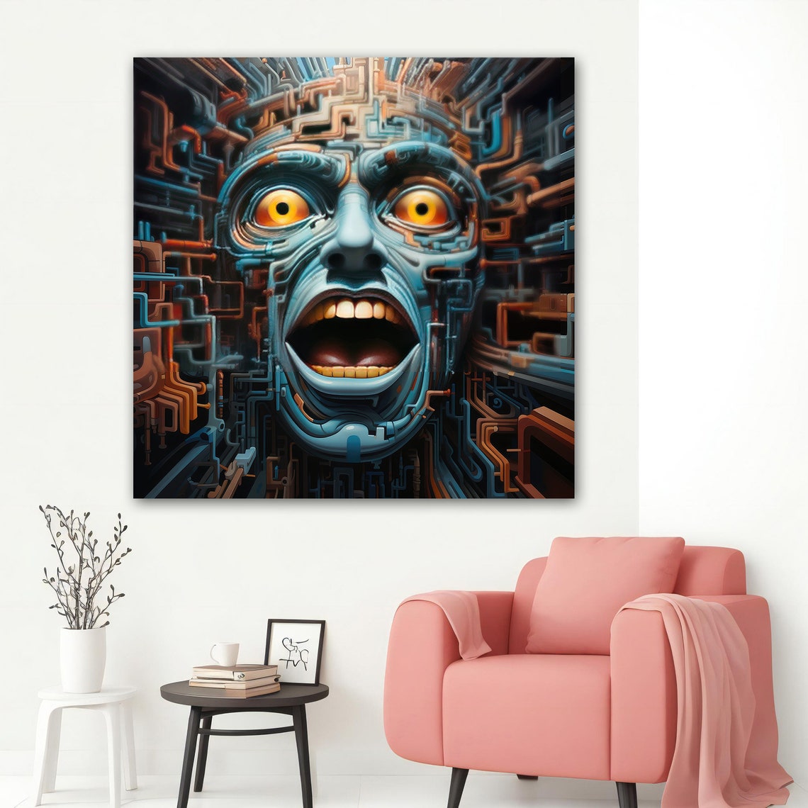 Screaming Robot Face Machine Circuits Yellow Eyes Surreal Poster - Image 2