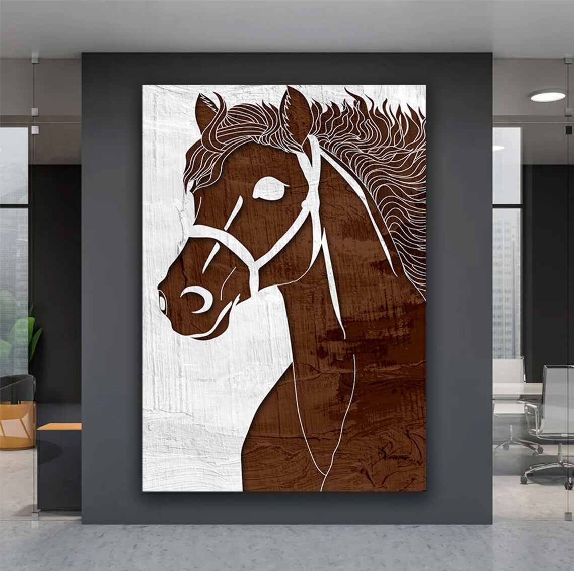 Brown Horse Head Rustic Line Art Farmhouse Equine Wall Art Poster - Image 4