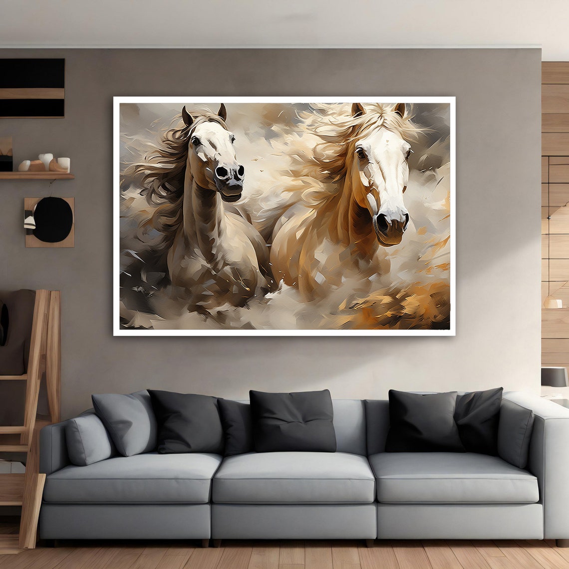 Two Galloping Horses Flowing Manes Dynamic Equine Painting Poster