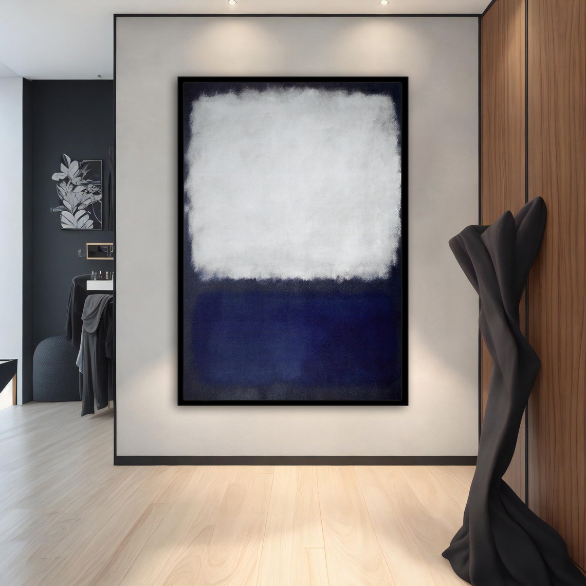 Rothko Style White and Navy Blue Color Field Abstract Wall Poster - Image 4