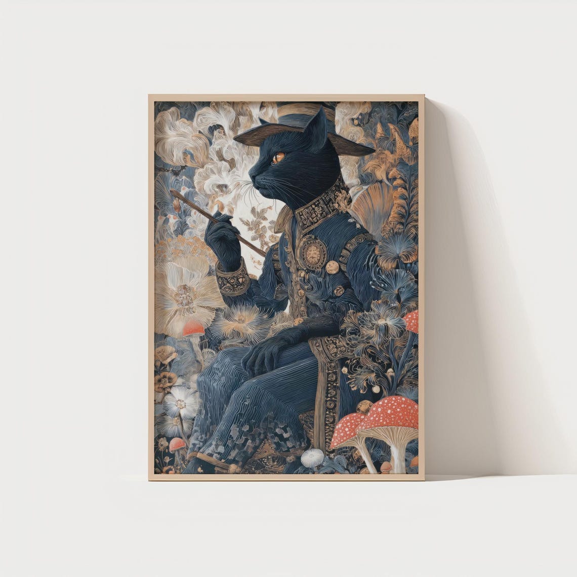Elegant Black Cat Gentleman In Hat Victorian Style Art Poster