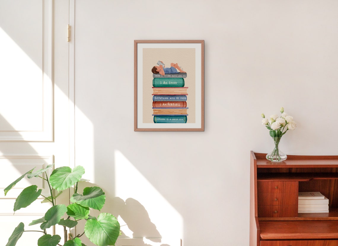 Child Reading on a Stack of Affirmation Books Positive Poster - Image 4