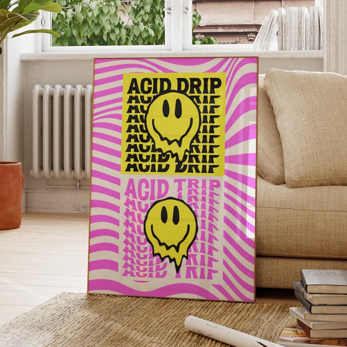 Acid Drip Acid Trip Melting Smiley Face Rave Typography Poster