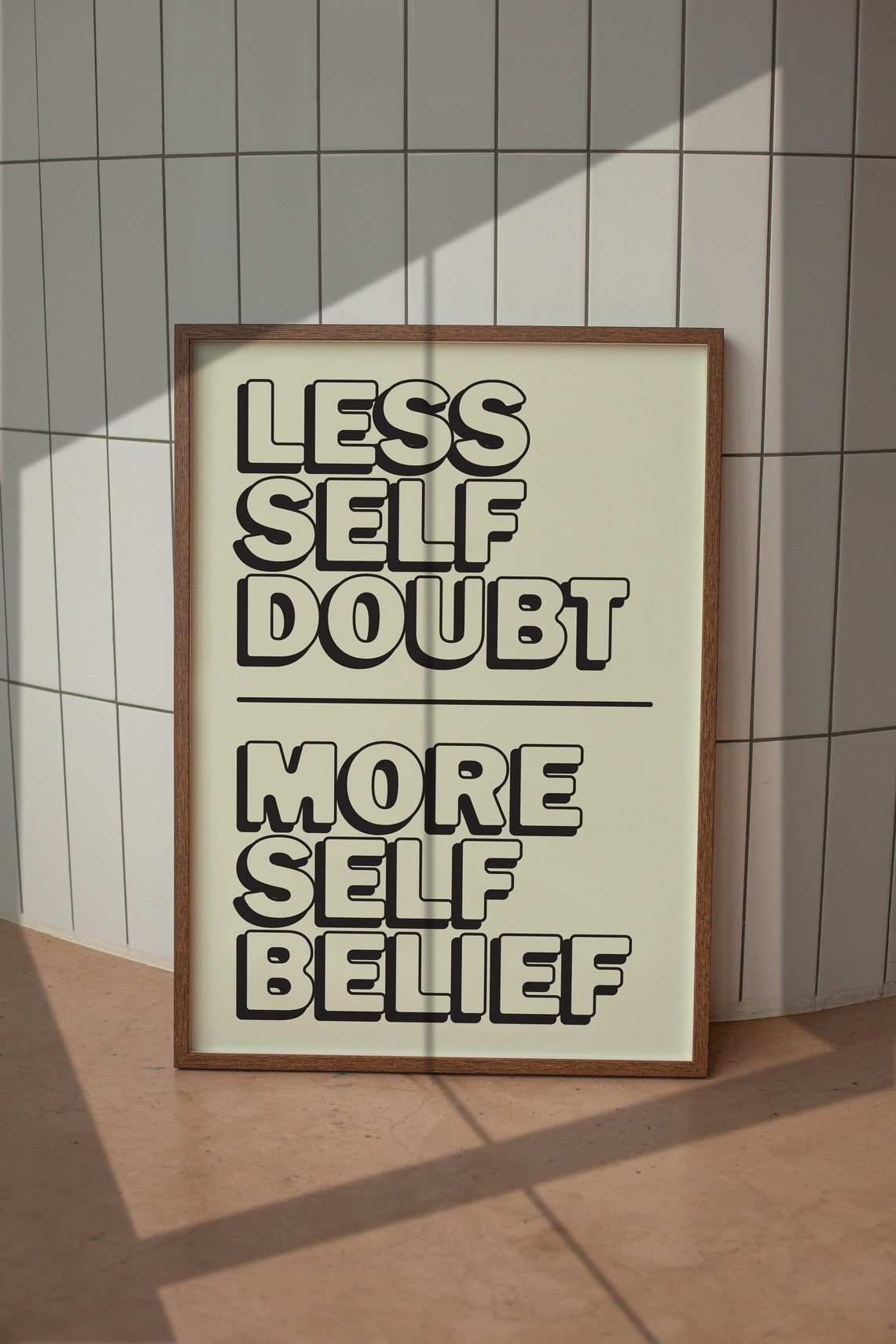 Less Self Doubt More Self Belief Cream Retro Motivational Poster - Image 5