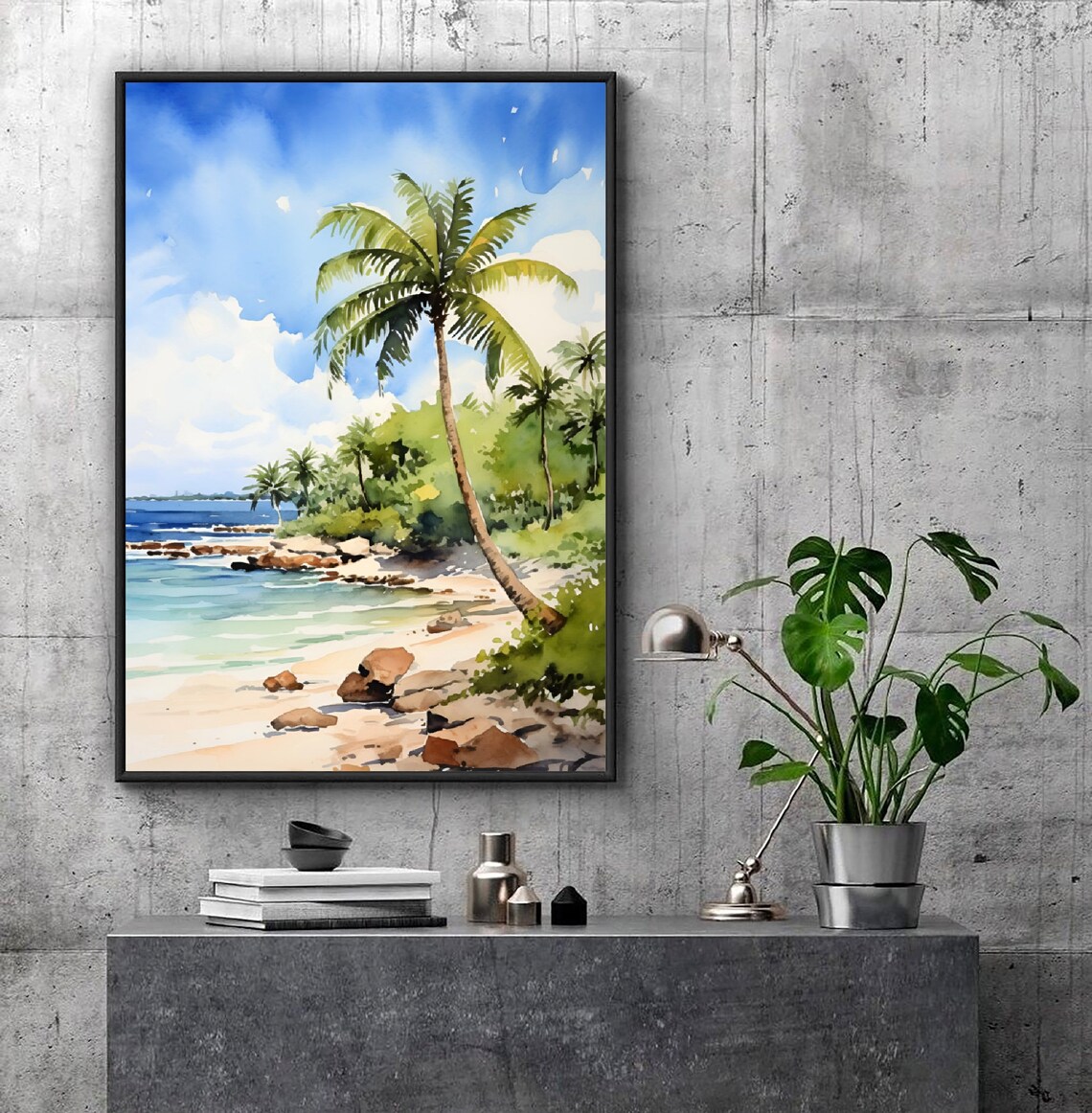 Playa Del Carmen Mexico Palm Tree Turquoise Beach Watercolor Poster - Image 4