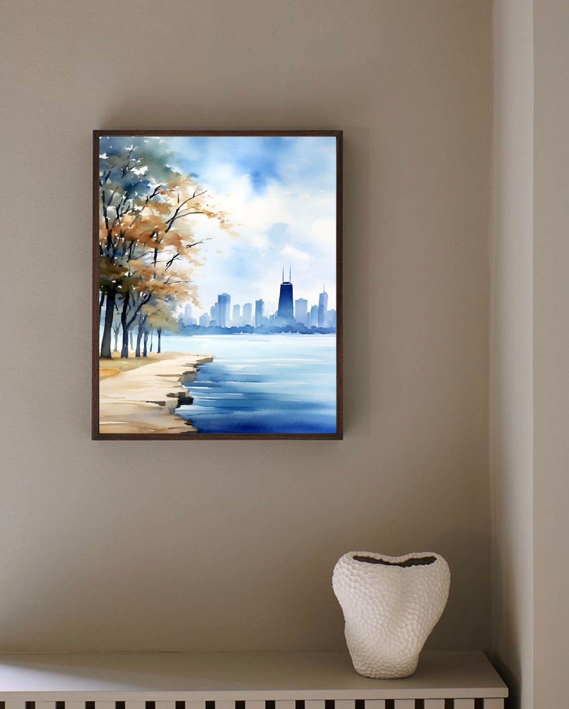 Chicago Downtown Watercolor Skyline Art Print - Image 4