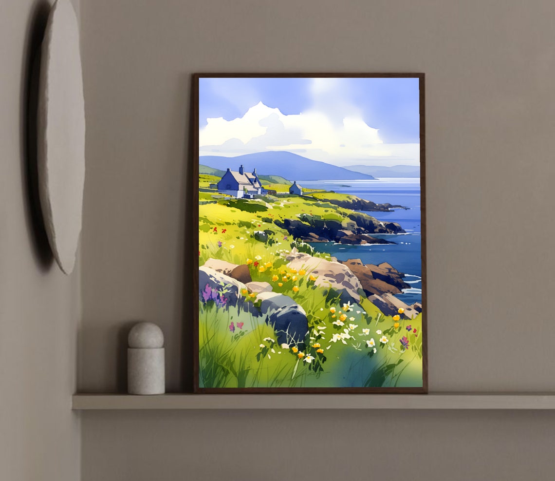 Achill Island Ireland Keem Bay Coastal Meadow Watercolor Poster - Image 4