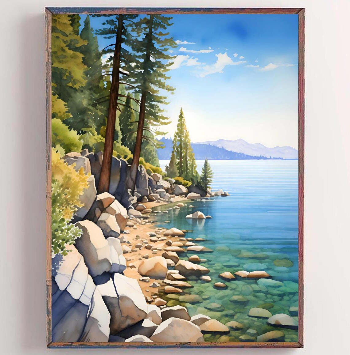 Lake Tahoe Watercolor Minimalist Art Print, Nevada
