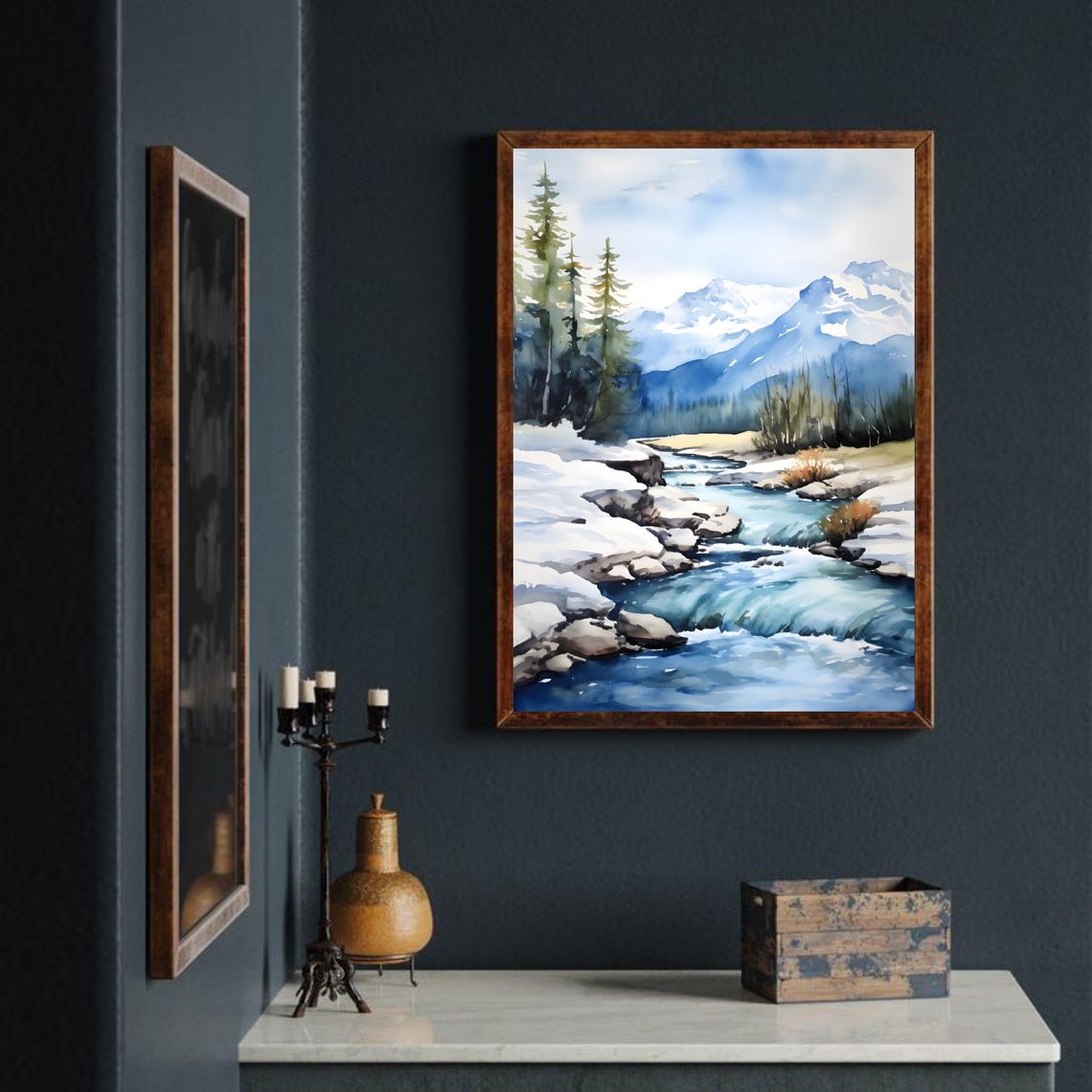 Wrangell Mountains Winter River Snow Watercolor Alaska Art Poster - Image 4