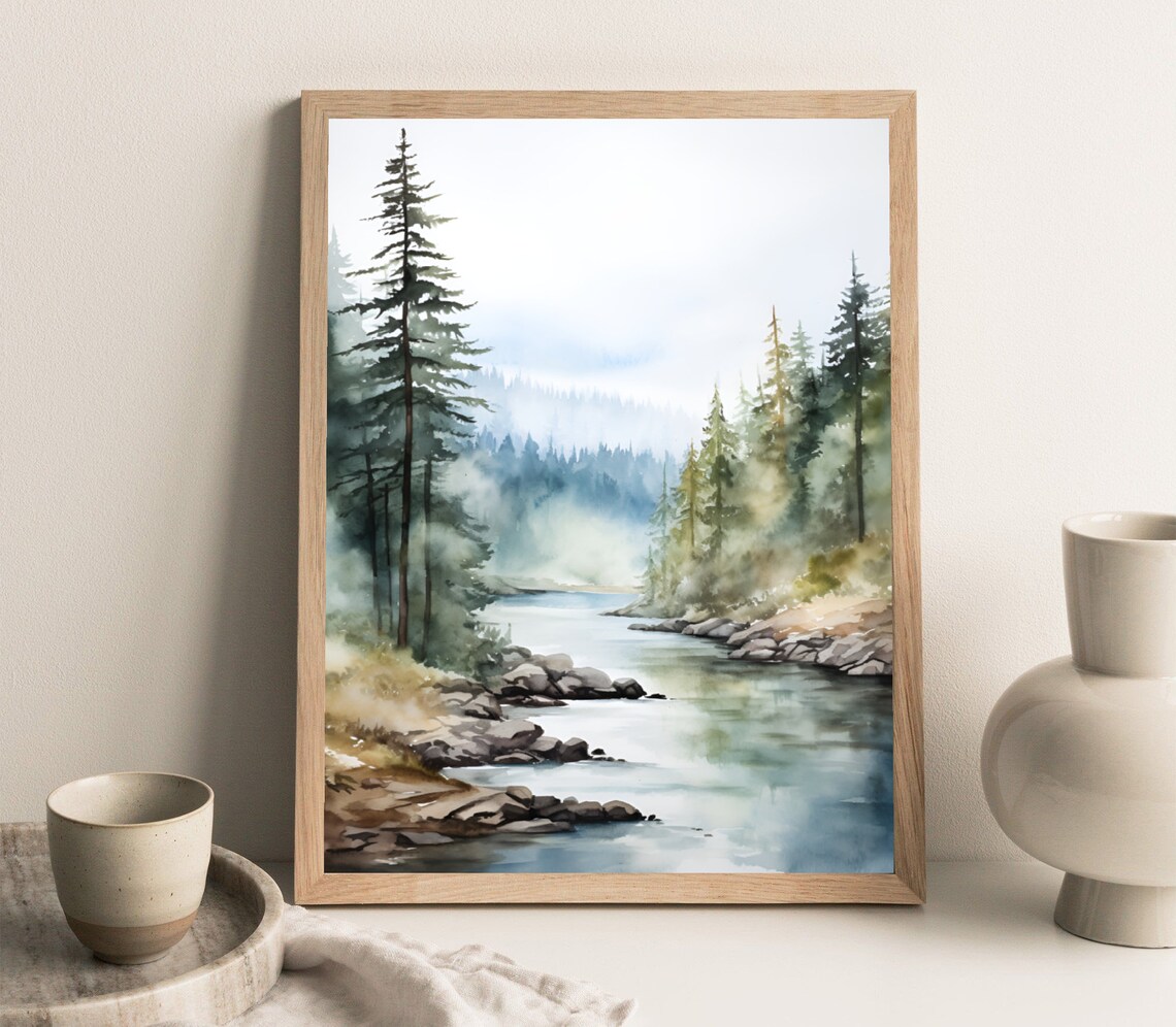 Willamette River Green Watercolor Art Print, Oregon - Image 3
