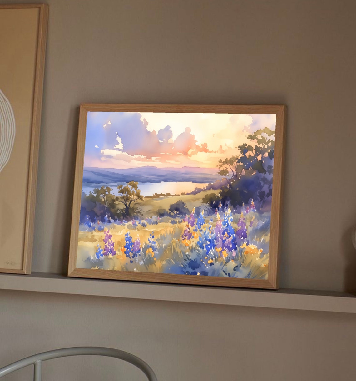 Trinity River Texas Sunset Bloom Wildflowers Watercolor Poster - Image 2
