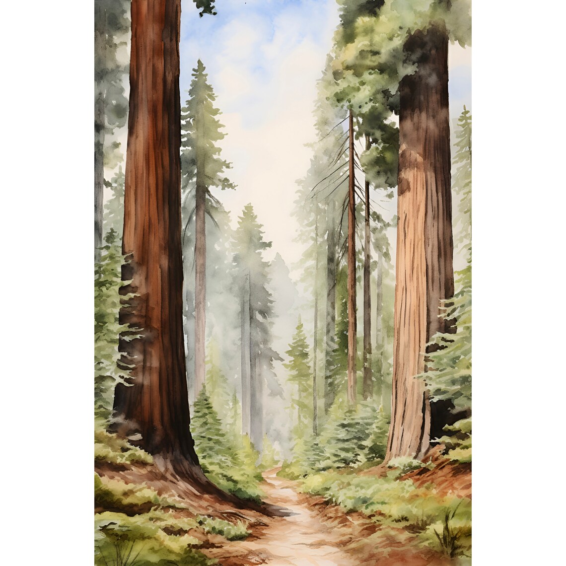 Sequoia National Park Watercolor Poster, California