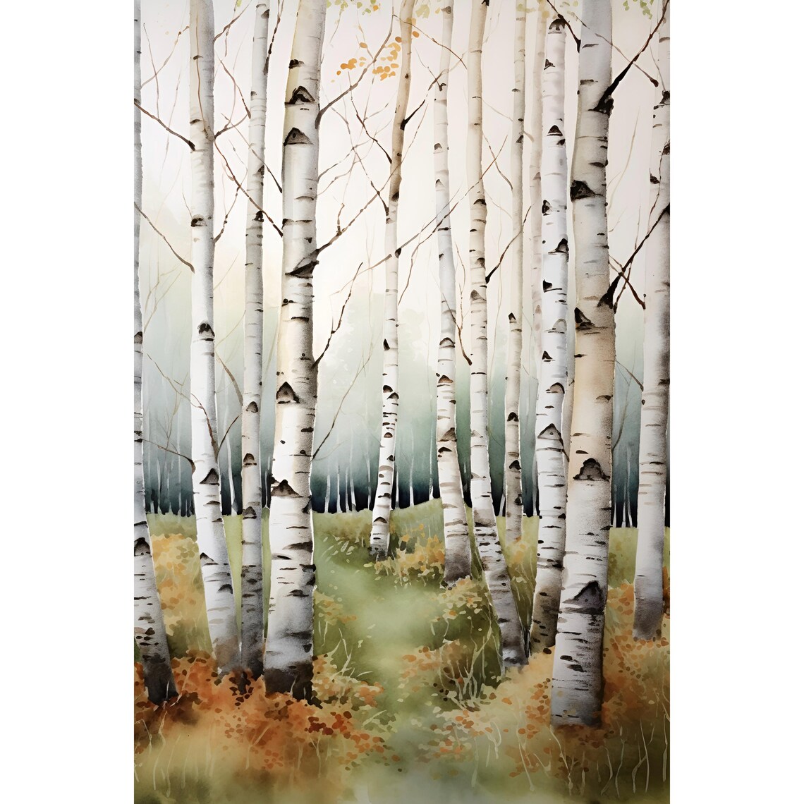 Birch Trees Watercolor Landscape Art Print, Colorado