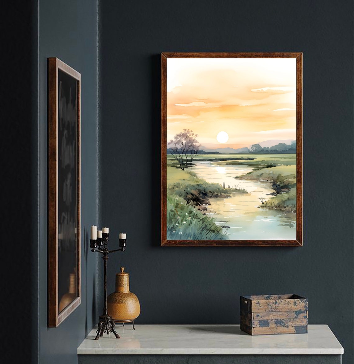 Brazos River Texas Golden Sunset Marsh Watercolor Landscape Poster - Image 2