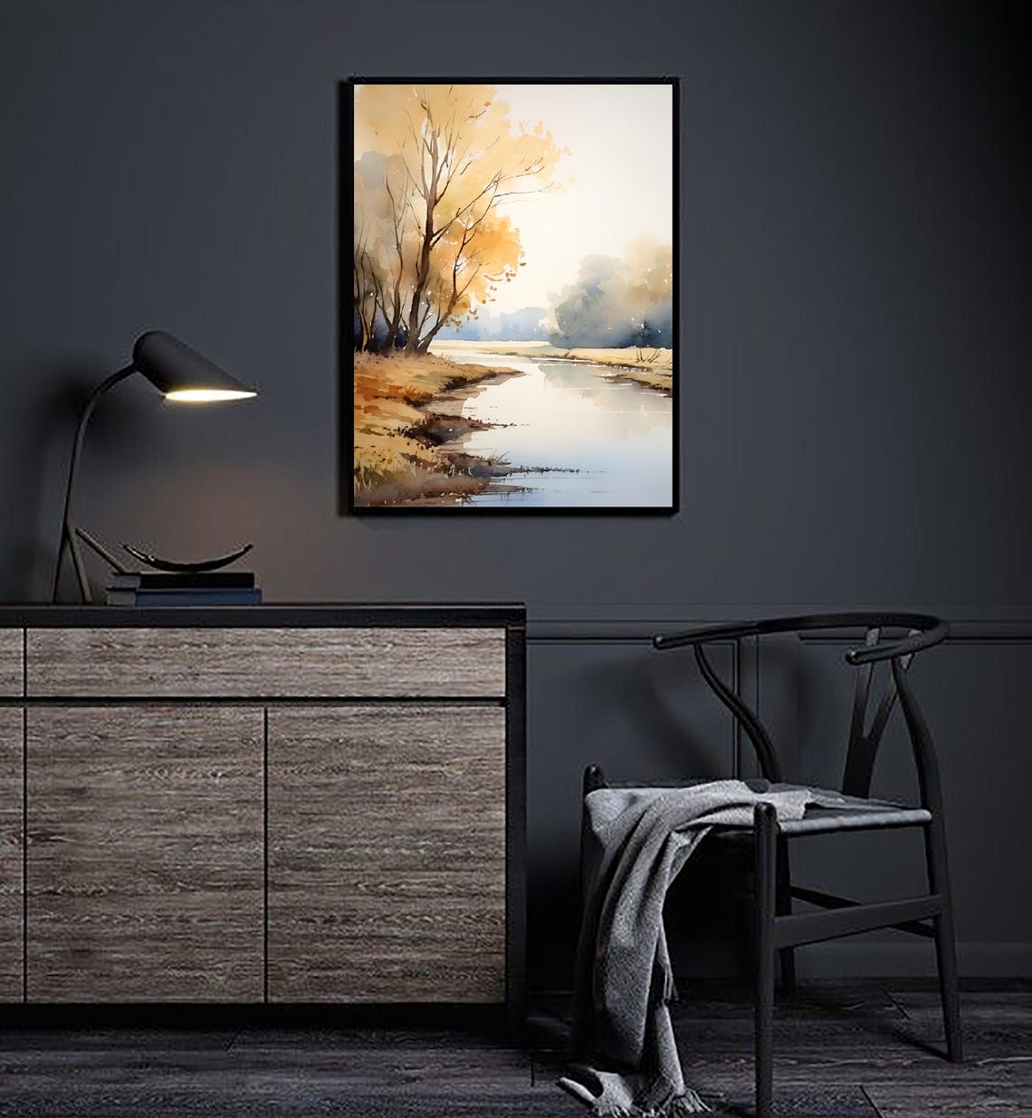 Cuyahoga River Ohio Autumn Trees Misty River Watercolor Poster - Image 4