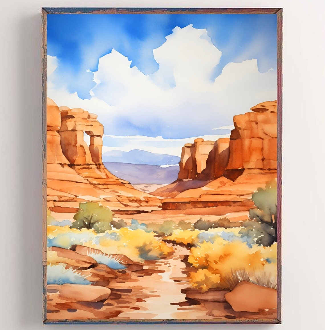 Goblin Valley Utah Red Rock Canyon Trail Path Watercolor Poster