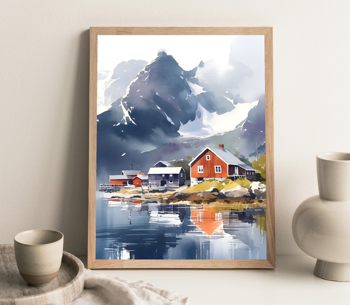Bergen Watercolor Travel Poster, Scandinavian Norway - Image 2