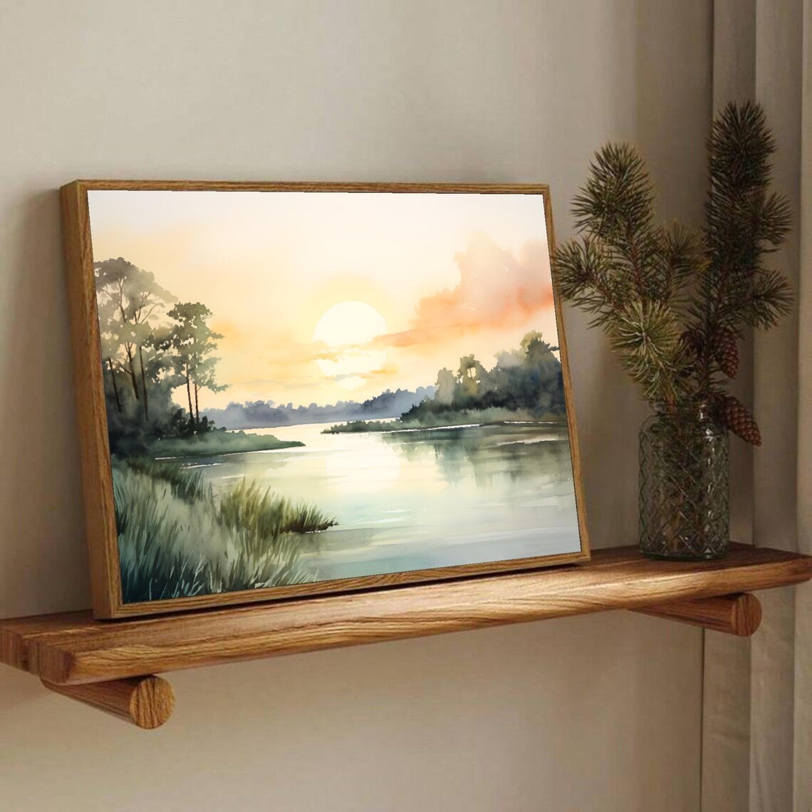 Pelican Lake Minnesota Watercolor Sunrise Landscape Art Print - Image 2