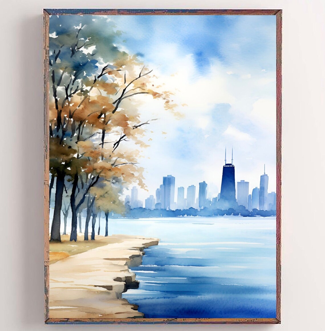 Chicago Downtown Watercolor Skyline Art Print