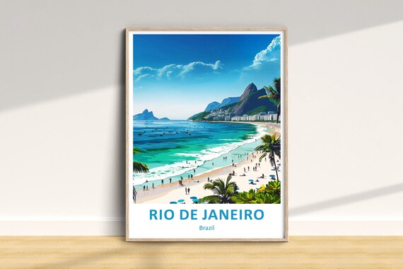 Rio de Janeiro Brazil Beach Mountains Coastal Scene Travel Art Poster