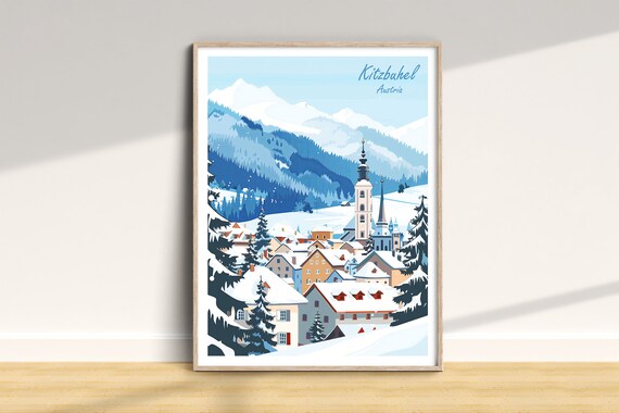 Kitzbuhel Austria Snowy Alpine Village Winter Travel Art Poster