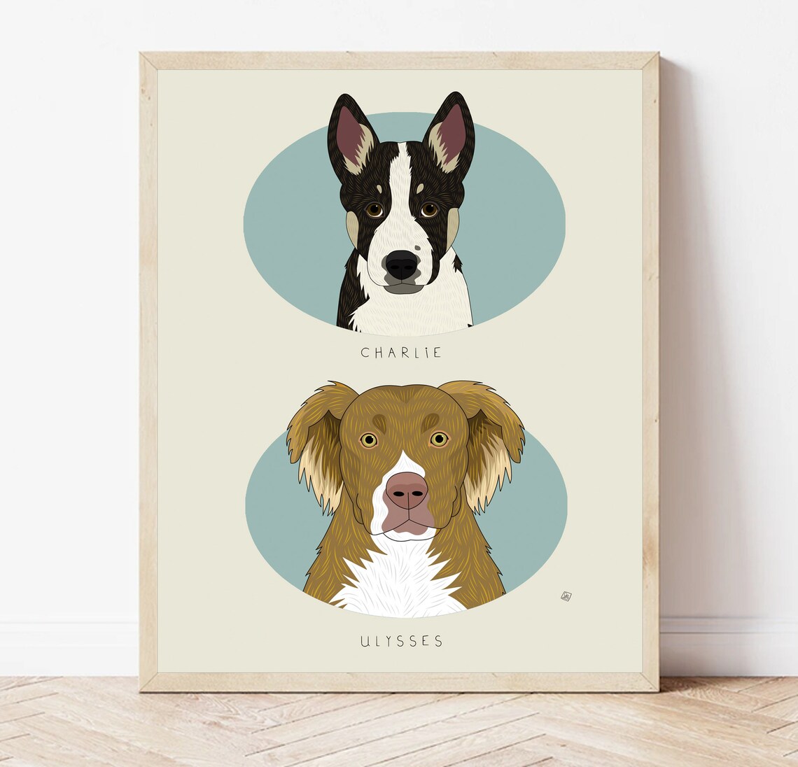 Custom Two Pet Portraits, Oval Frame Memorial Art Print - Image 5