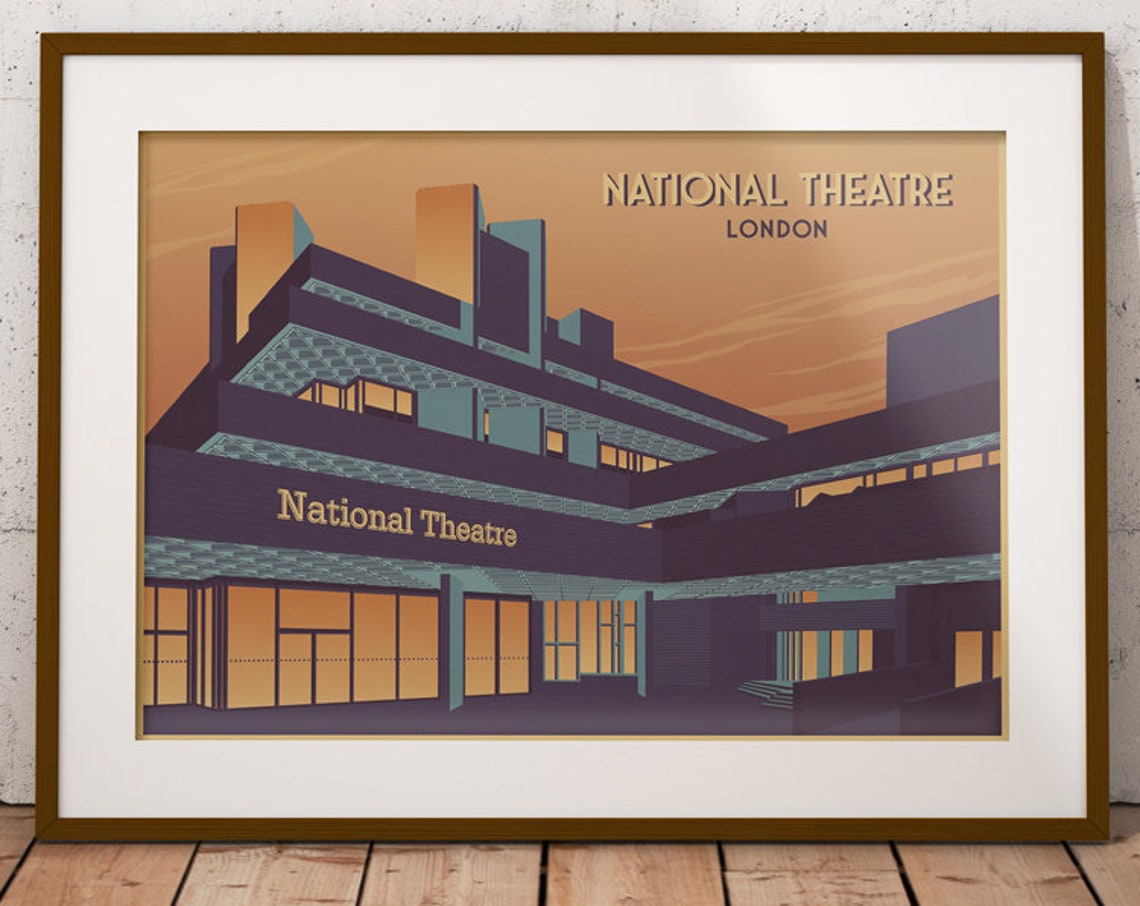 National Theatre London Brutalist Concrete Sunset Art Poster - Image 4