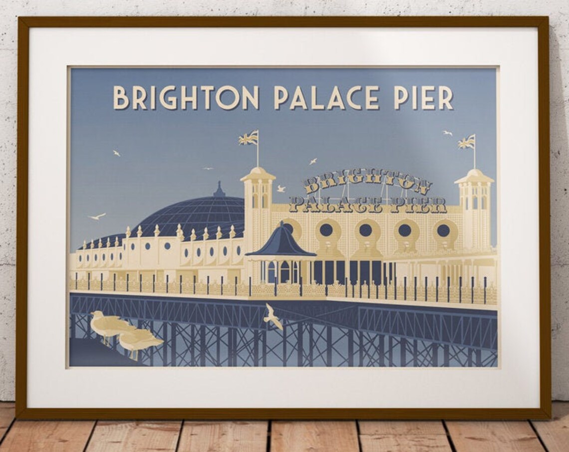 Brighton Palace Pier Seaside Gulls Vintage Art Deco Travel Poster - Image 4