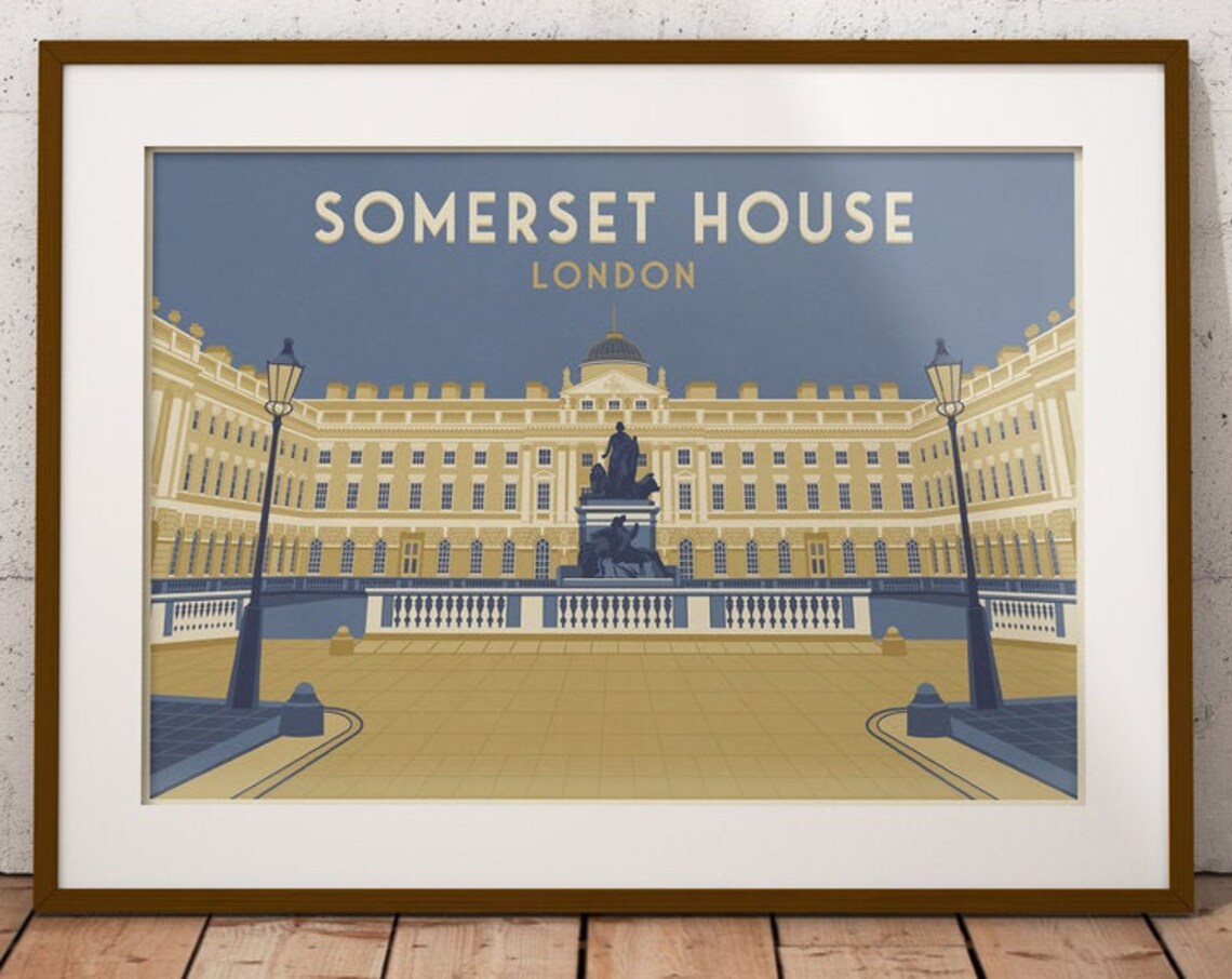 Somerset House London Courtyard Fountain Art Deco Travel Poster - Image 4