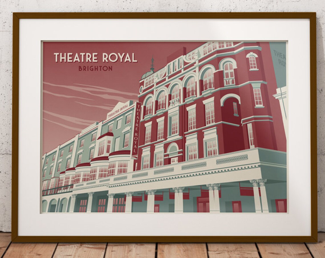 Theatre Royal Brighton Red Art Deco Facade Vintage Travel Poster - Image 4