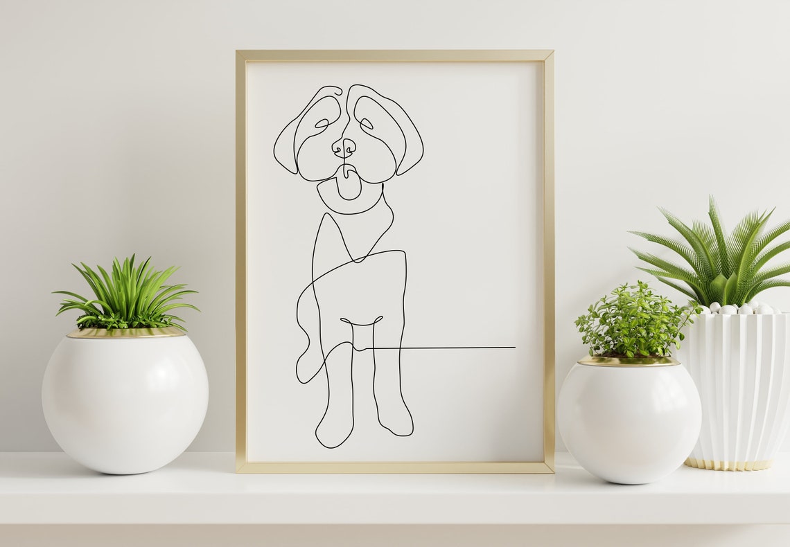 Goldendoodle Sitting Dog Continuous One Line Drawing Wall Art