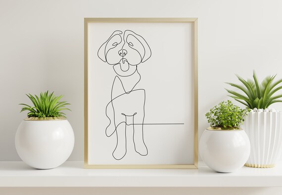 Goldendoodle Sitting Dog Continuous One Line Drawing Wall Art