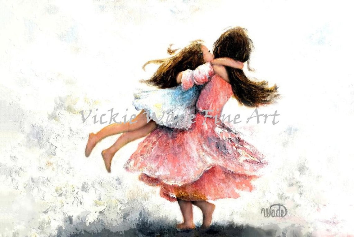 Big Sister Happily Twirling Little Sister In Flowing Dresses Poster