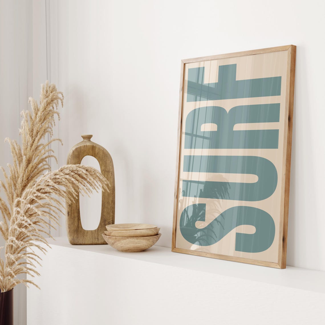Surf Poster Beige Neutral Prints Blue Typography Art Print