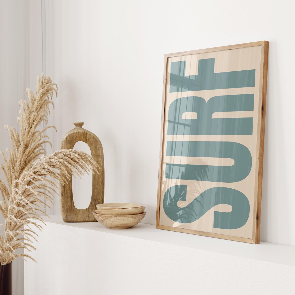 Surf Poster Blue Beige Typography Surfing Print
